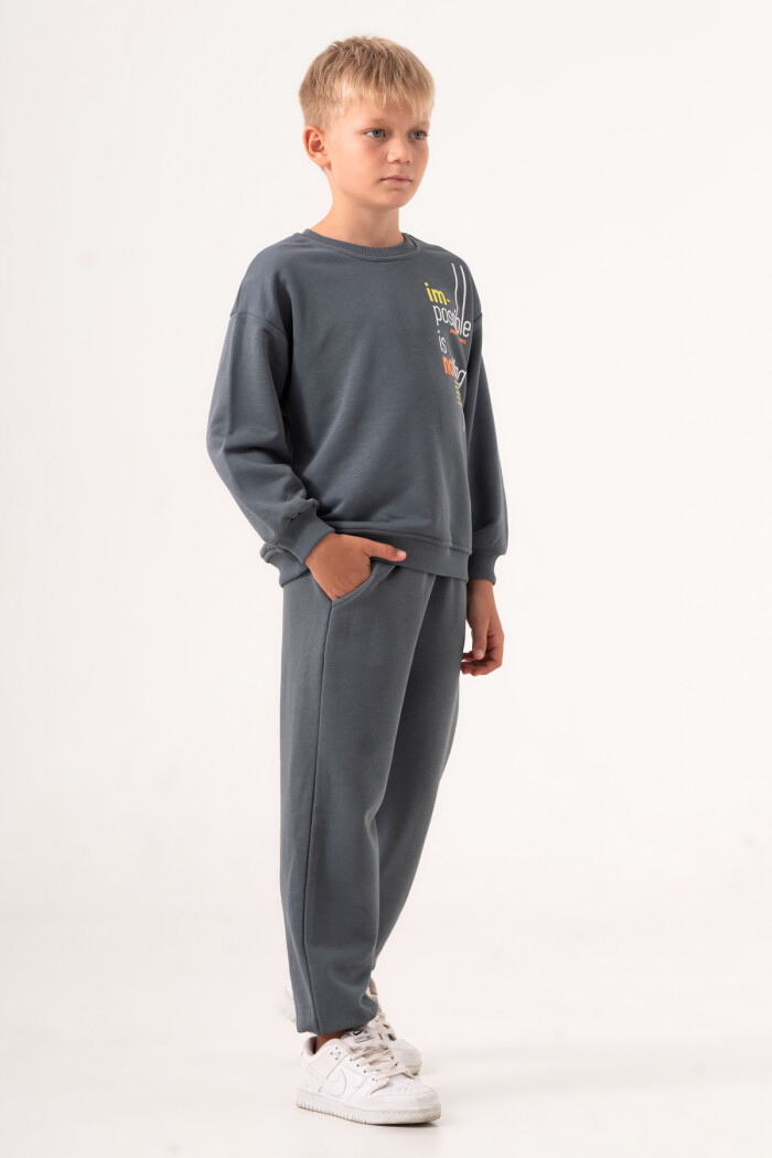 Erkek Çocuk İndigo Bisiklet Yaka Baskılı 5-9 Yaş Takım - 3572-2