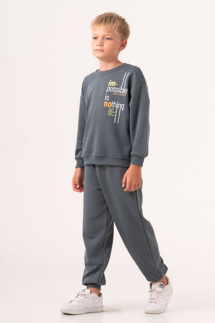 Erkek Çocuk İndigo Bisiklet Yaka Baskılı 5-9 Yaş Takım - 3572-2