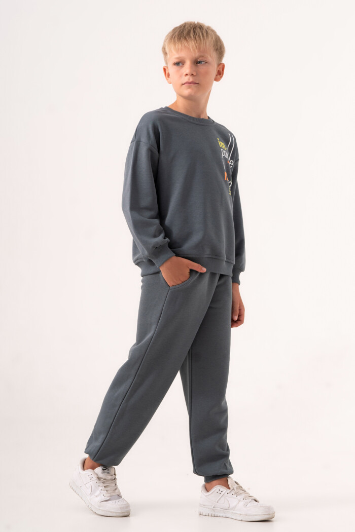 Erkek Çocuk İndigo Bisiklet Yaka Baskılı 5-9 Yaş Takım - 3572-2