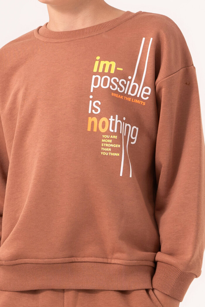 Erkek Çocuk Kahve Bisiklet Yaka Baskılı 5-9 Yaş Takım - 3572-5