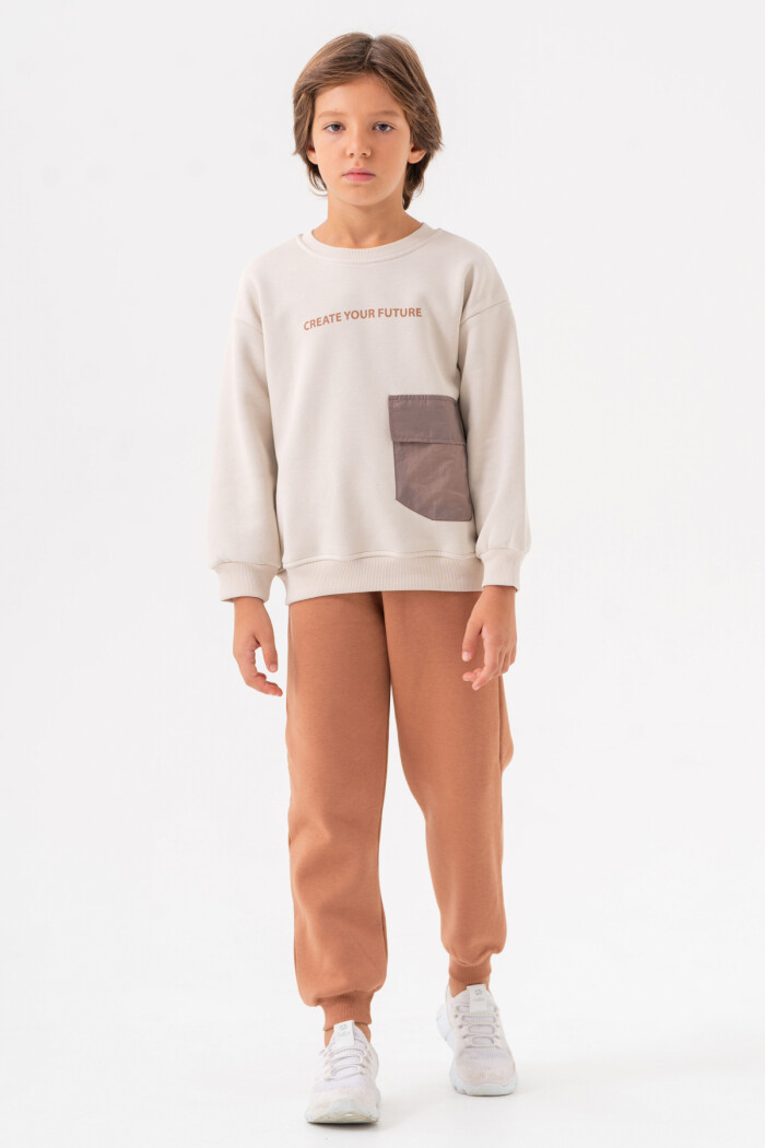 Erkek Çocuk Kahve Bisiklet Yaka Cepli 5-9 Yaş Takım - 3596-3