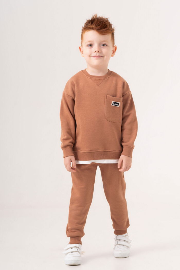 Erkek Çocuk Kahve Cepli Bisiklet Yaka 1-5 Yaş Takım - 3575-3