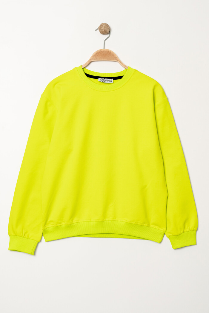 Erkek Çocuk Neon Sarı Bisiklet Yaka Basic 5-13 Yaş Sweatshirt- 3535-14