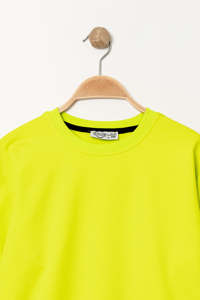 Erkek Çocuk Neon Sarı Bisiklet Yaka Basic 5-13 Yaş Sweatshirt- 3535-14