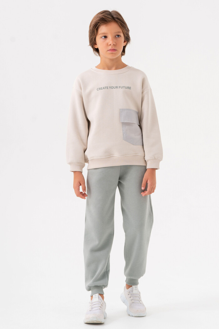 Erkek Çocuk Su Yeşili Bisiklet Yaka Cepli 5-9 Yaş Takım - 3596-1