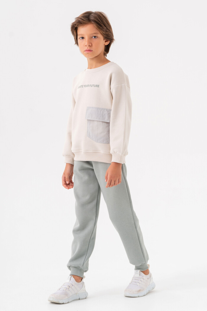 Erkek Çocuk Su Yeşili Bisiklet Yaka Cepli 5-9 Yaş Takım - 3596-1