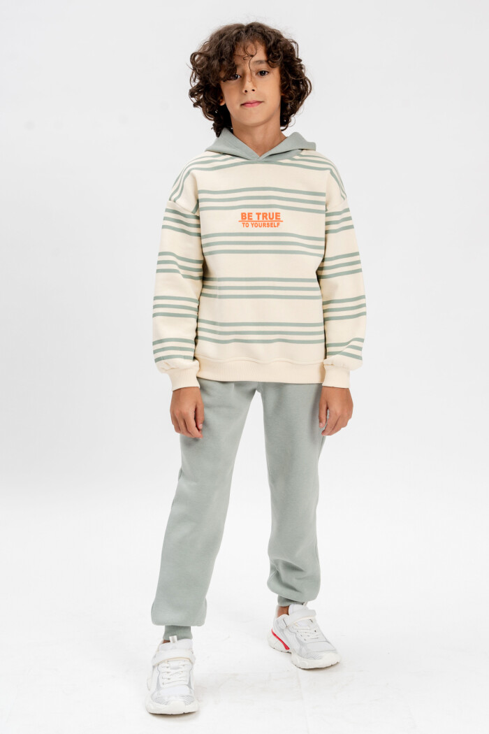 Erkek Çocuk Su Yeşili Çizgili 5-9 Yaş Takım - 3591-3