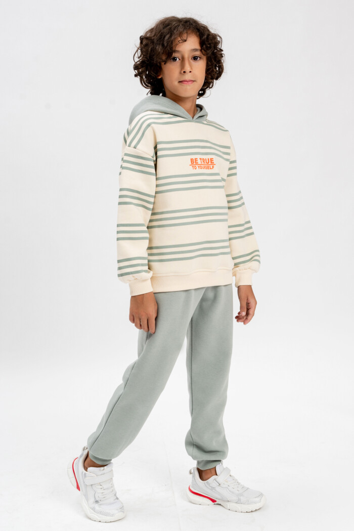 Erkek Çocuk Su Yeşili Çizgili 5-9 Yaş Takım - 3591-3