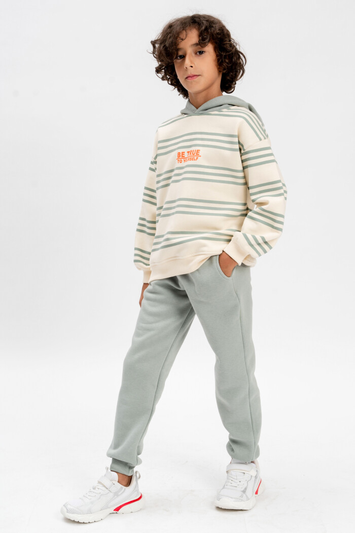 Erkek Çocuk Su Yeşili Çizgili 5-9 Yaş Takım - 3591-3