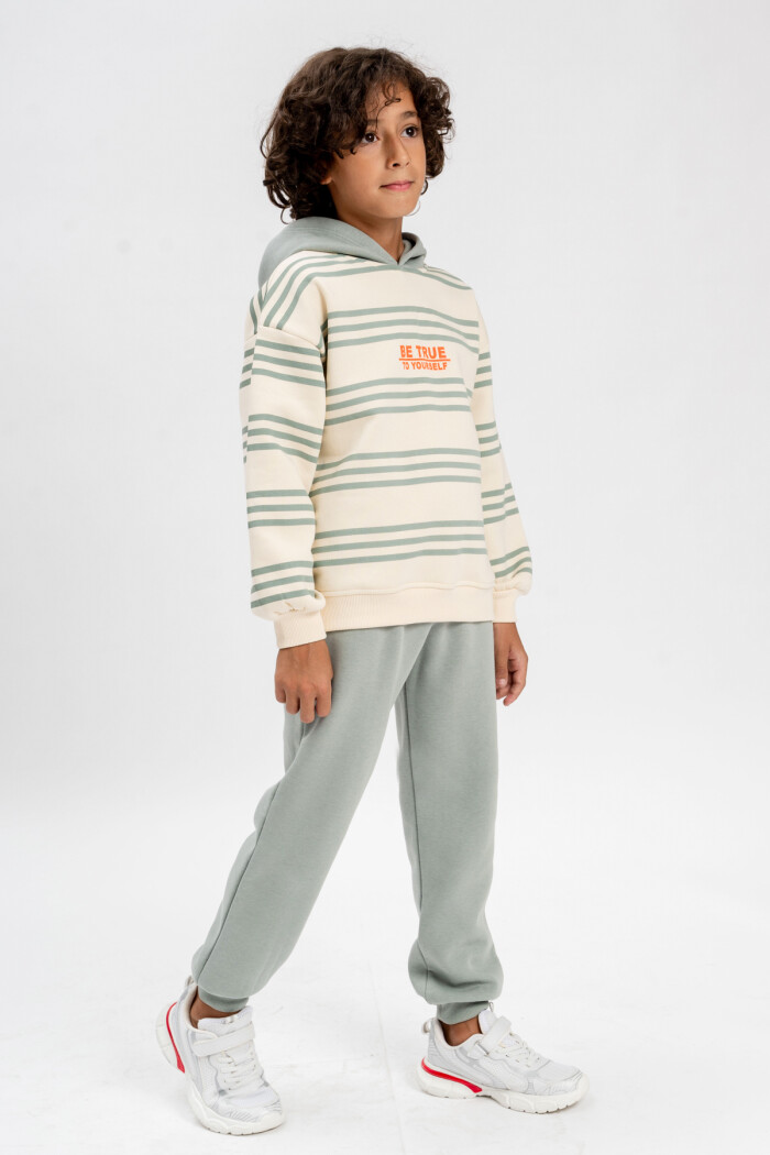 Erkek Çocuk Su Yeşili Çizgili 5-9 Yaş Takım - 3591-3