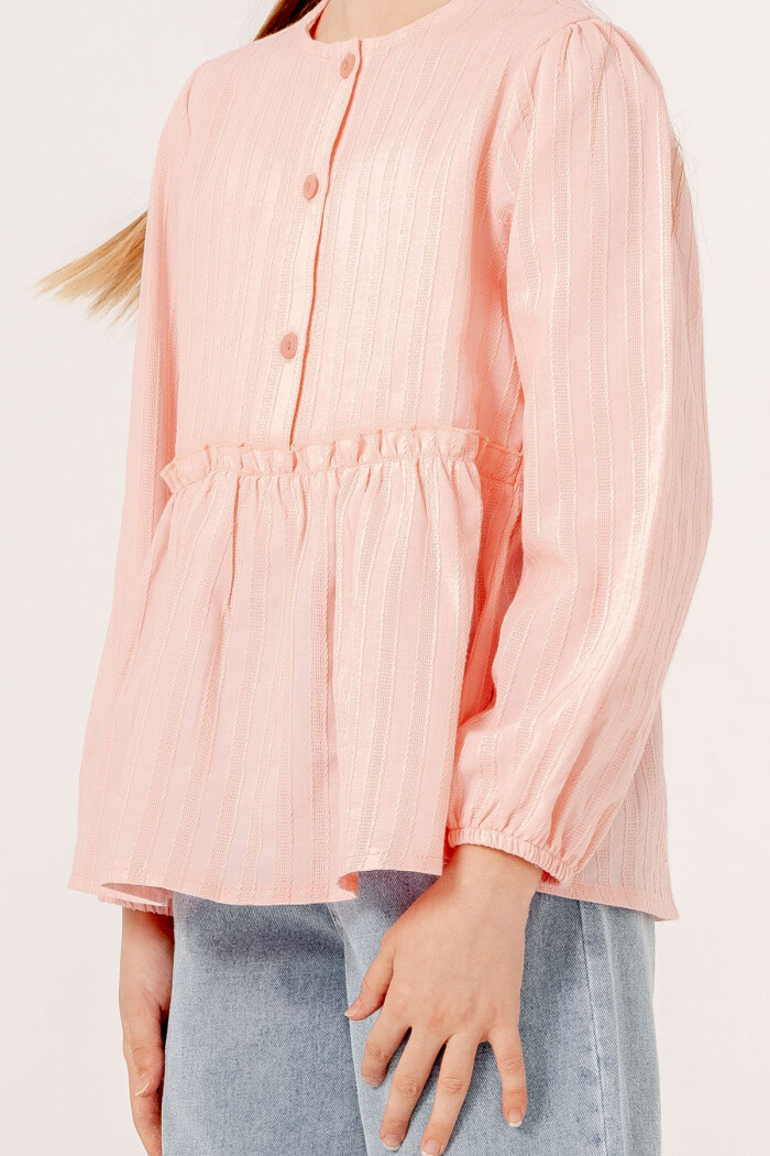 Gömlekli Beli Lastikli Kot Takım Kız Çocuk 5-9 Yaş Mavi 3763 - 1