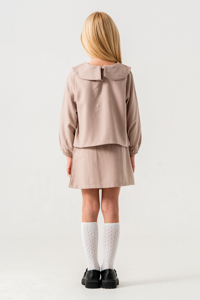 Kazayağı Desenli Kız Çocuk Etekli Takım 3-7 Yaş Gül 3737-3