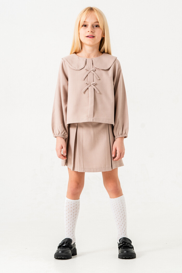 Kazayağı Desenli Kız Çocuk Etekli Takım 3-7 Yaş Gül 3737-3