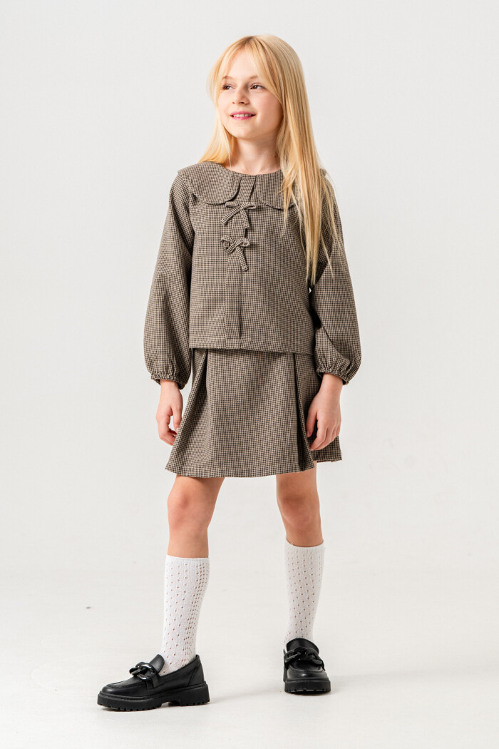 Kazayağı Desenli Kız Çocuk Etekli Takım 3-7 Yaş Siyah 3737-2