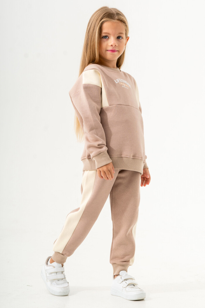 Kız Bebek Bej Baskılı Parçalı 1-5 Yaş Kız Takım - 3602-3