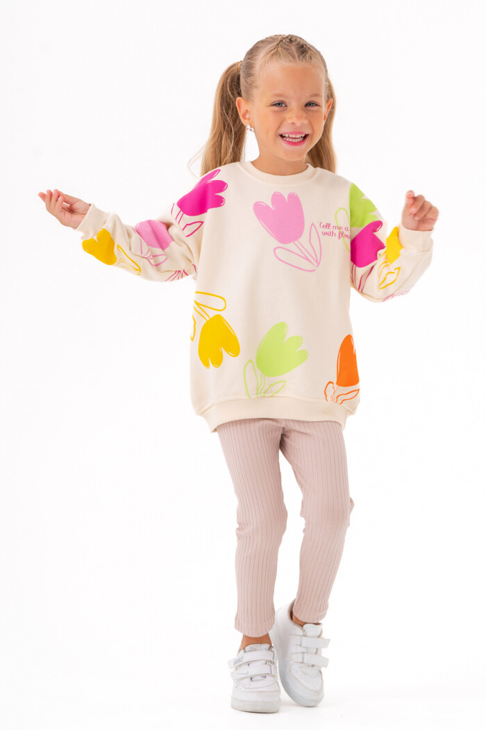 Kız Bebek Bej Bisiklet Yaka Jakar Taytlı 1-5 Yaş - 3589-3