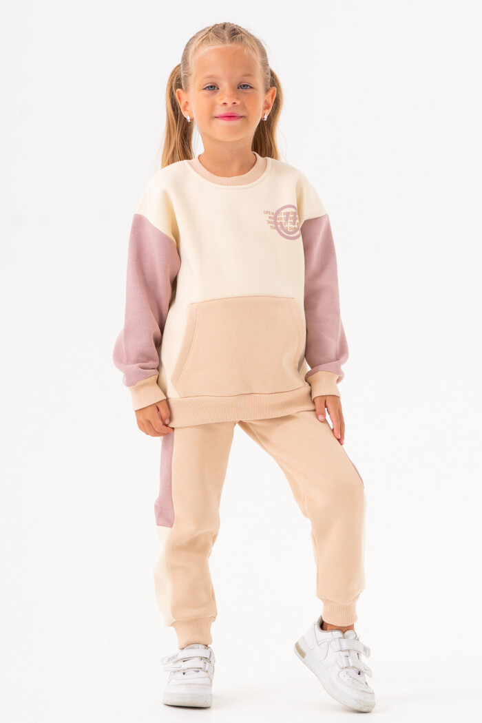 Kız Bebek Bej Kanguru Cepli 1-5 Yaş Takım - 3603-3