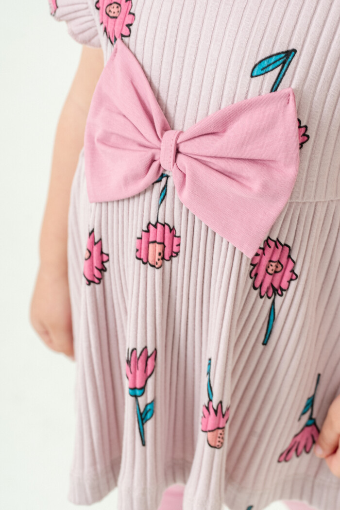 Kız Bebek Çiçekli Badili Kurdele Detaylı Taytlı Takım 6-24 Ay Açık Lila 016-2