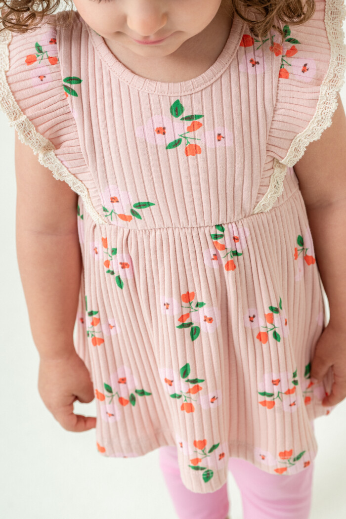 Kız Bebek Çiçekli Badili Taytlı Takım 6-24 Ay Pudra 011-3