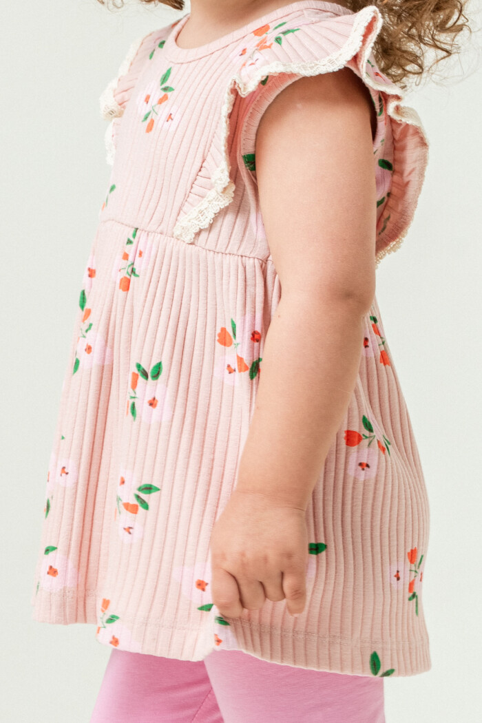 Kız Bebek Çiçekli Badili Taytlı Takım 6-24 Ay Pudra 011-3