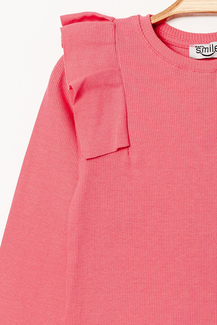 Kız Bebek Fuşya Omuz Fırfırlı 1-5 Yaş Sweatshirt - 3543-1