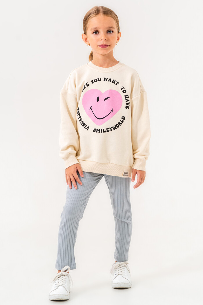 Kız Bebek Gri Bisiklet Yaka Taytlı Baskılı 1-5 Yaş Kız Takım - 3511-1