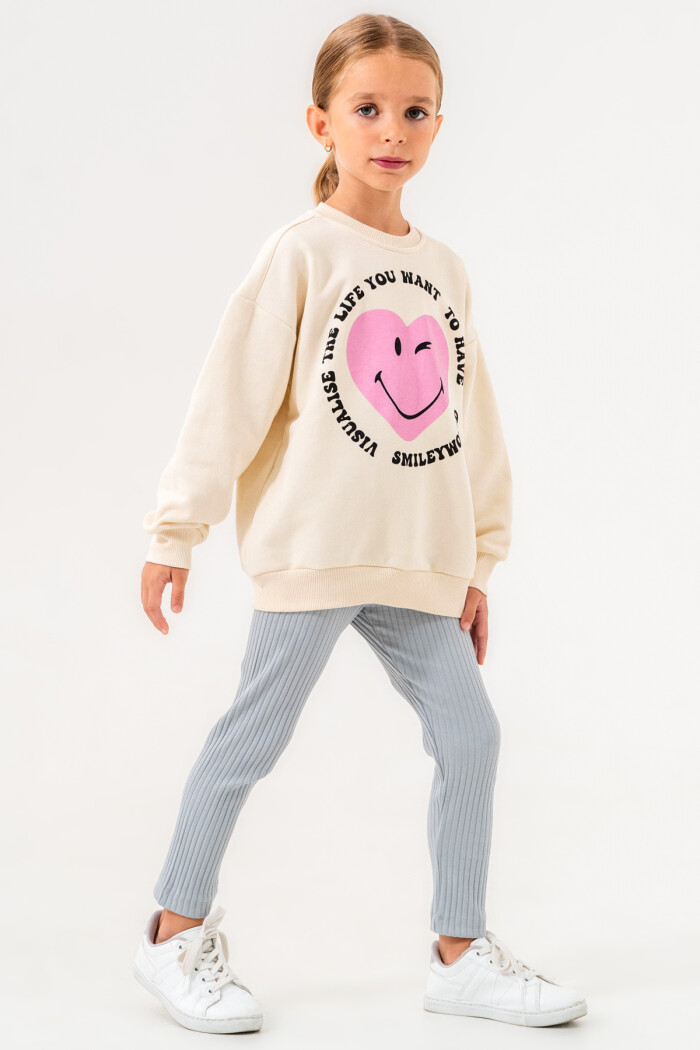 Kız Bebek Gri Bisiklet Yaka Taytlı Baskılı 1-5 Yaş Kız Takım - 3511-1