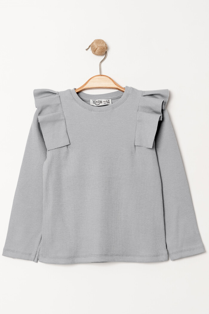 Kız Bebek Gri Omuz Fırfırlı 1-5 Yaş Sweatshirt - 3543-2