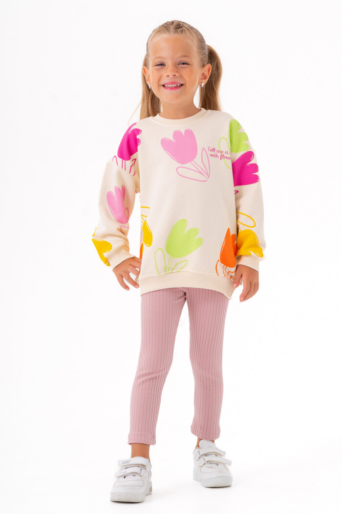 Kız Bebek Gül Kurusu Bisiklet Yaka Jakar Taytlı 1-5 Yaş - 3589-2