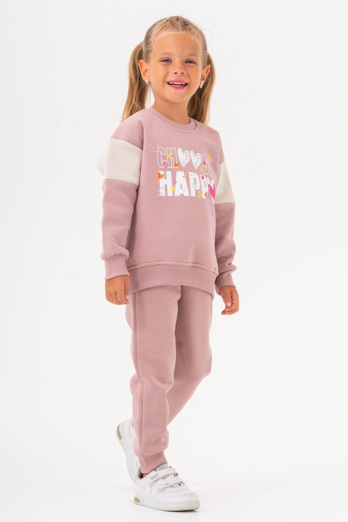 Kız Bebek Gül Kurusu Bisiklet Yaka Kol Parçalı 1-5 Yaş Takım - 3601-4