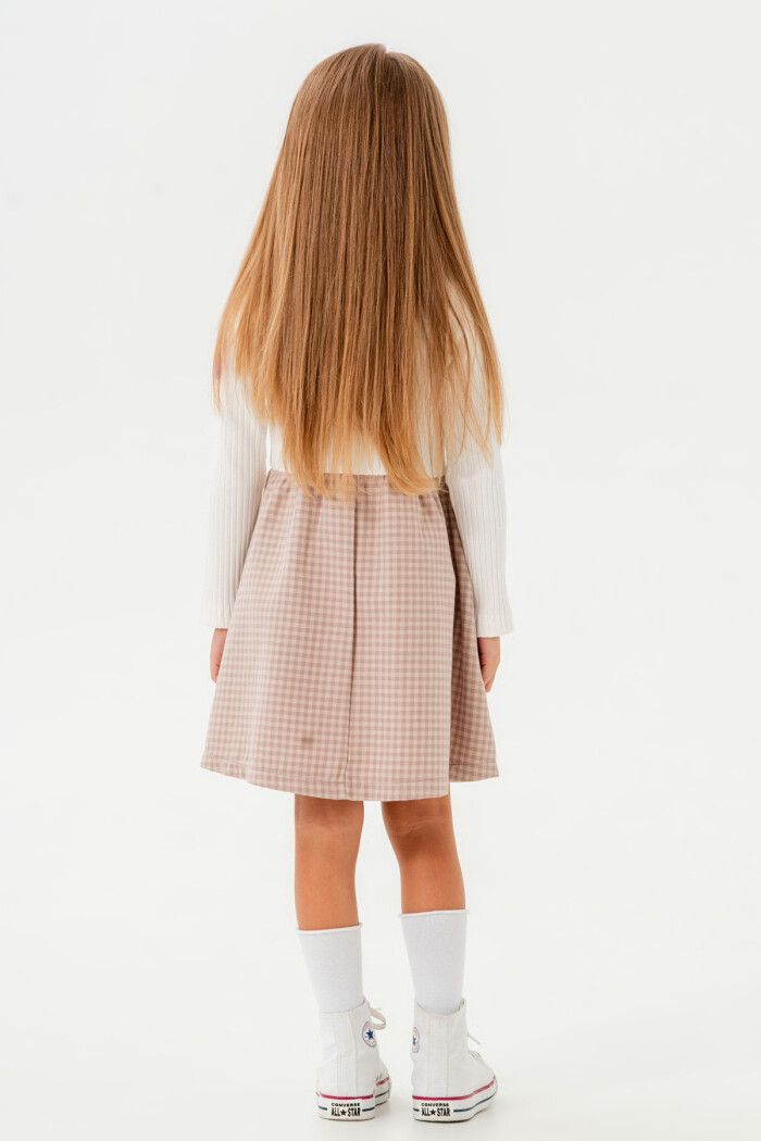 Kız Bebek Gül Kurusu Ekose Düğme Detaylı 1-5 Yaş Elbise - 3706-1