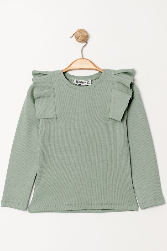 Kız Bebek Haki Omuz Fırfırlı 1-5 Yaş Sweatshirt - 3543-3