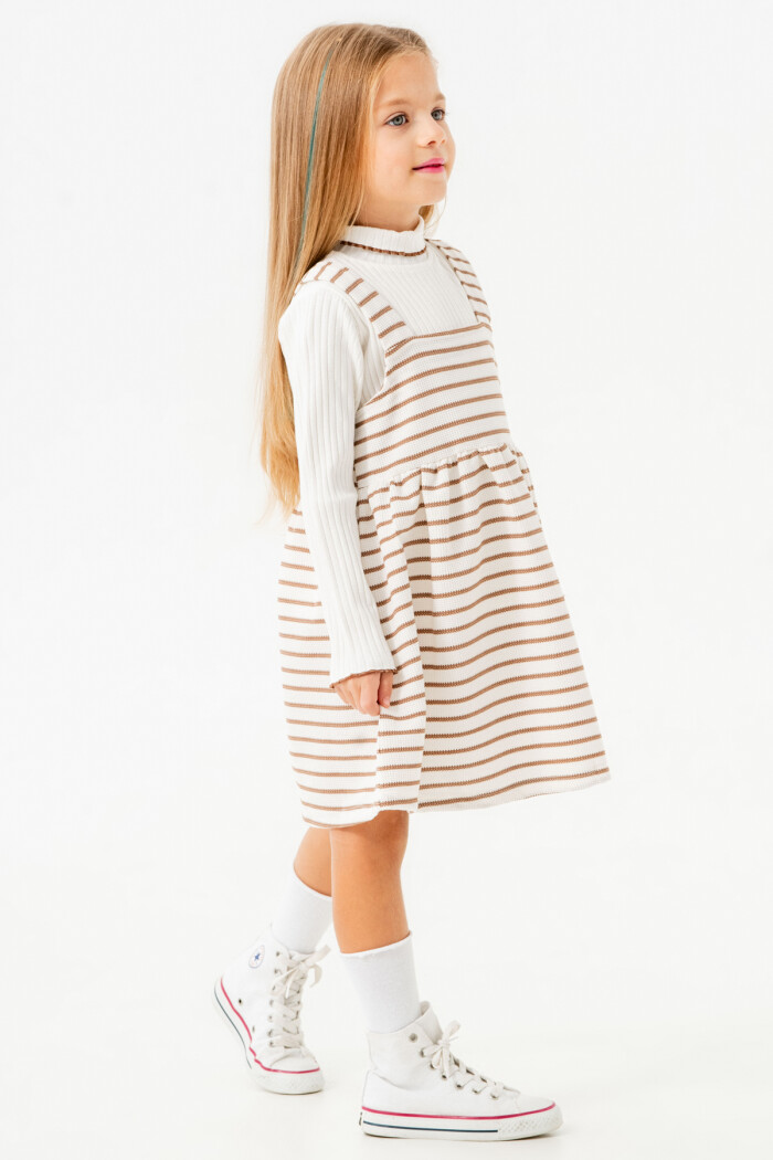 Kız Bebek Kahve Çizgili Yarım Balıkçı Yaka 1-5 Yaş Badili Elbise 3700-1