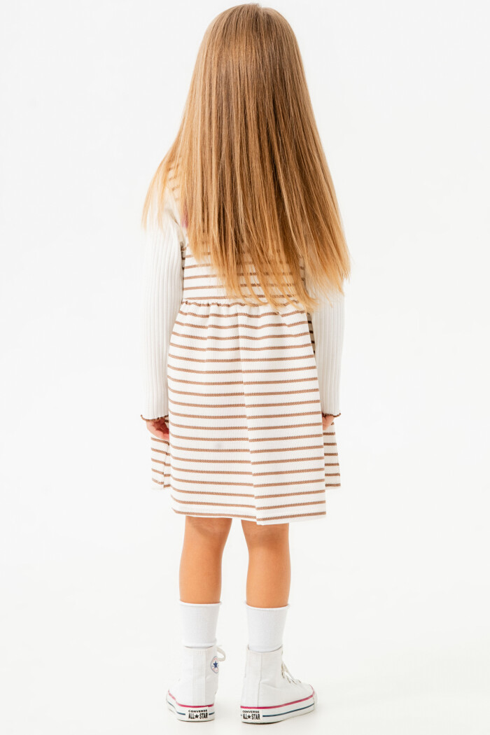 Kız Bebek Kahve Çizgili Yarım Balıkçı Yaka 1-5 Yaş Badili Elbise 3700-1