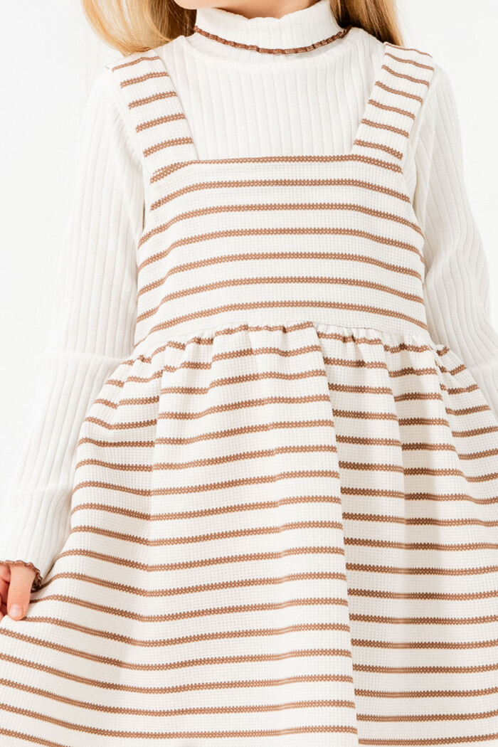 Kız Bebek Kahve Çizgili Yarım Balıkçı Yaka 1-5 Yaş Badili Elbise 3700-1