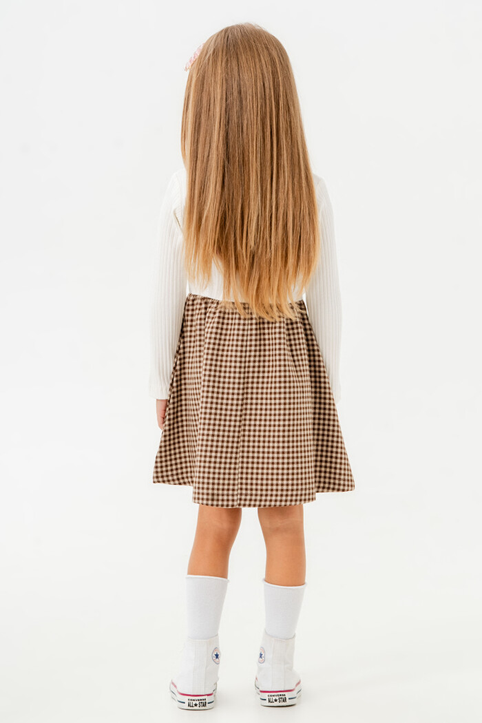 Kız Bebek Kahve Ekose Düğme Detaylı 1-5 Yaş Elbise - 3706-4