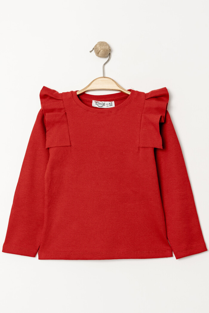 Kız Bebek Kırmızı Omuz Fırfırlı 1-5 Yaş Sweatshirt - 3543-4