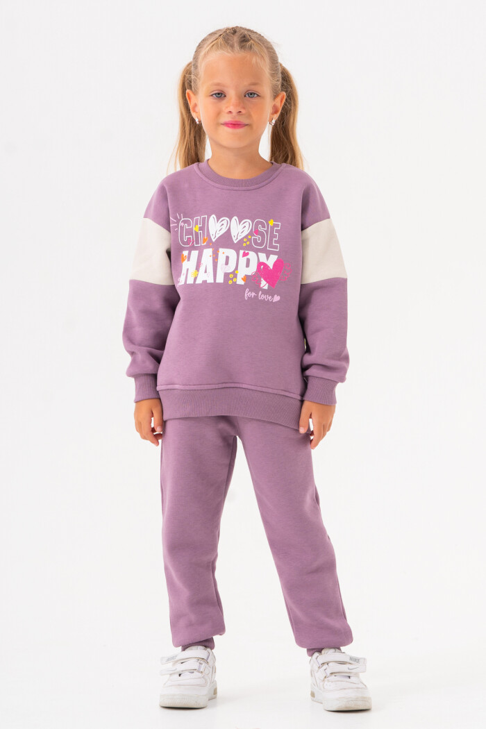 Kız Bebek Mor Bisiklet Yaka Kol Parçalı 1-5 Yaş Takım - 3601-2