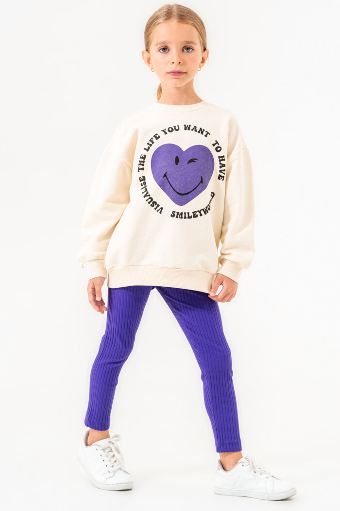 Kız Bebek Mor Bisiklet Yaka Taytlı Baskılı 1-5 Yaş Kız Takım - 3511-2