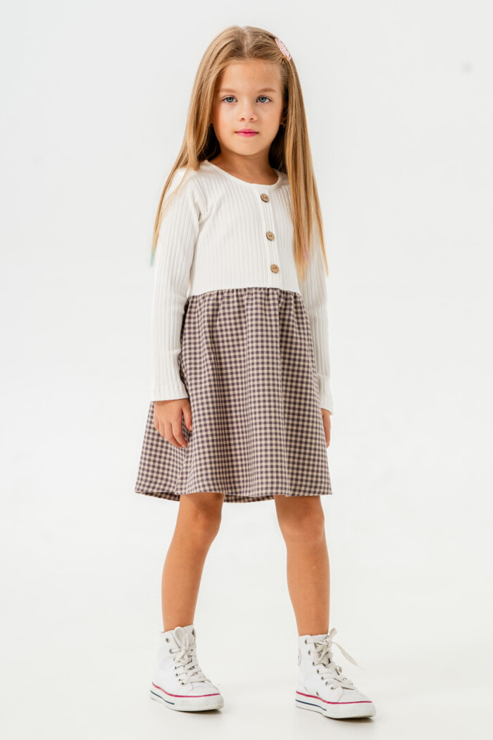 Kız Bebek Mor Ekose Düğme Detaylı 1-5 Yaş Elbise - 3706-2