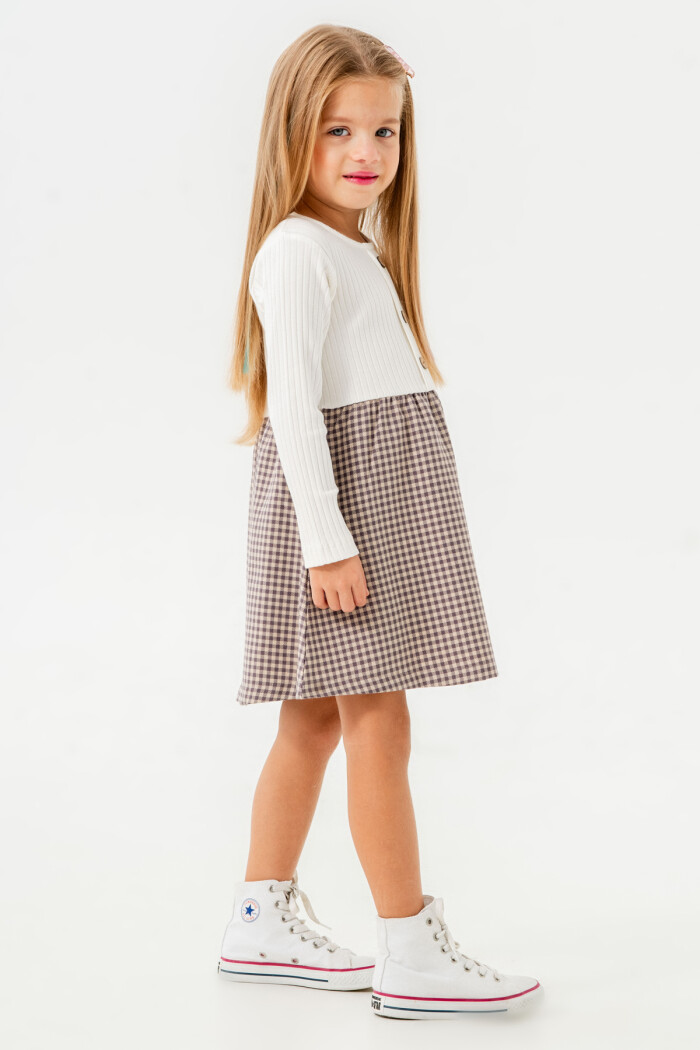 Kız Bebek Mor Ekose Düğme Detaylı 1-5 Yaş Elbise - 3706-2