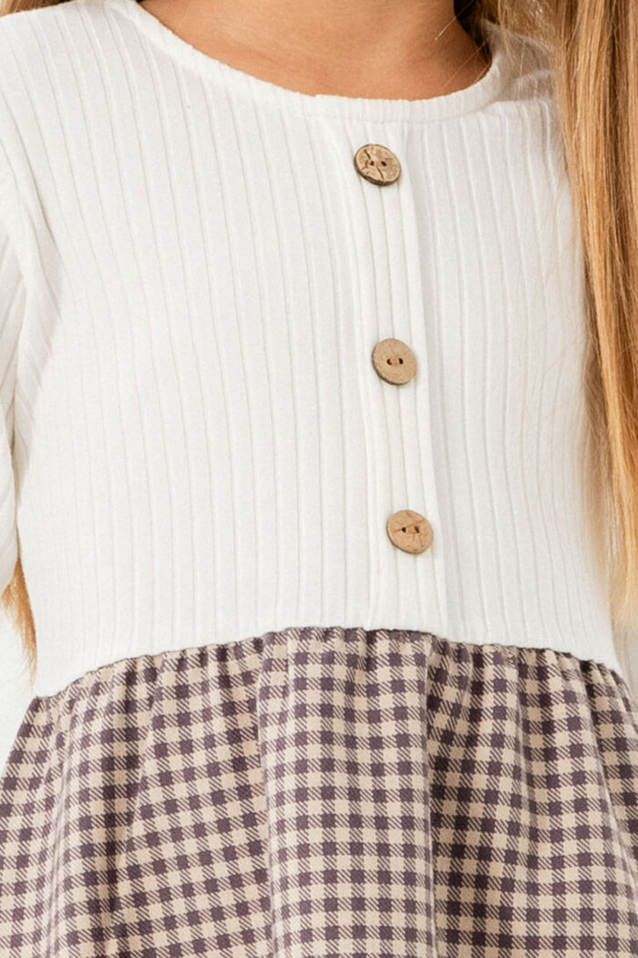 Kız Bebek Mor Ekose Düğme Detaylı 1-5 Yaş Elbise - 3706-2