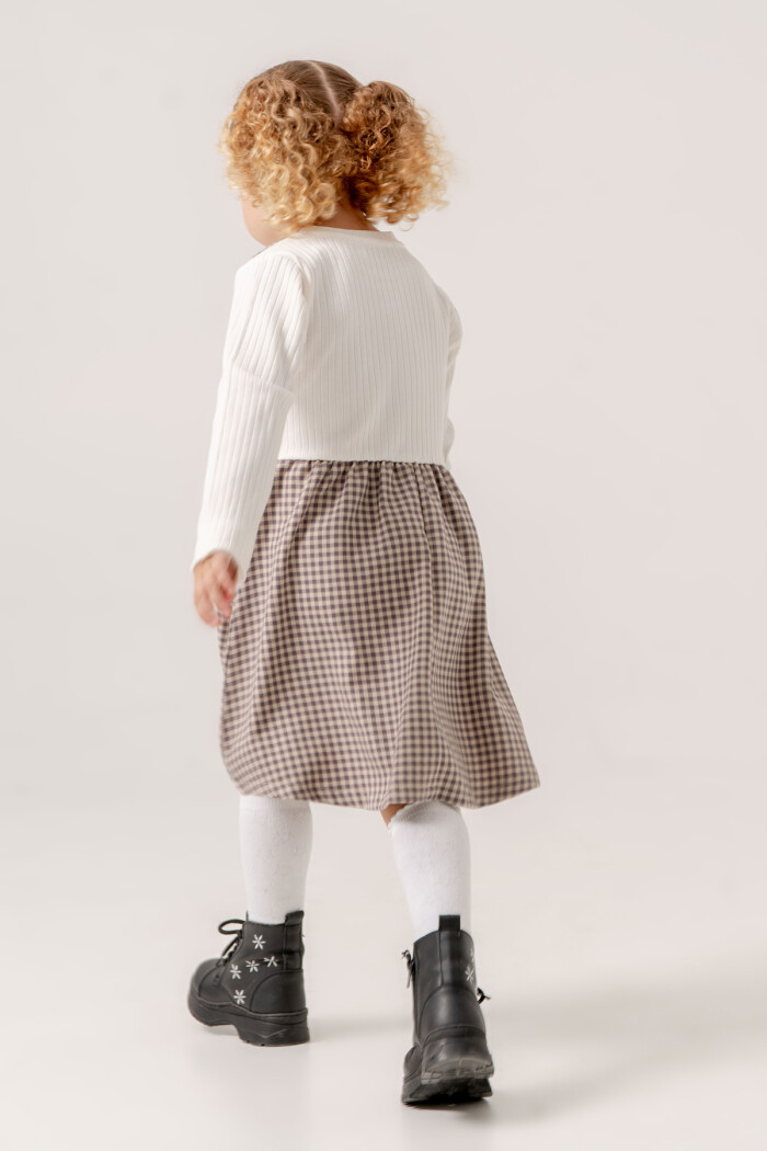 Kız Bebek Mor Ekose Kurdele Detaylı 1-5 Yaş Badili Elbise 3707-4