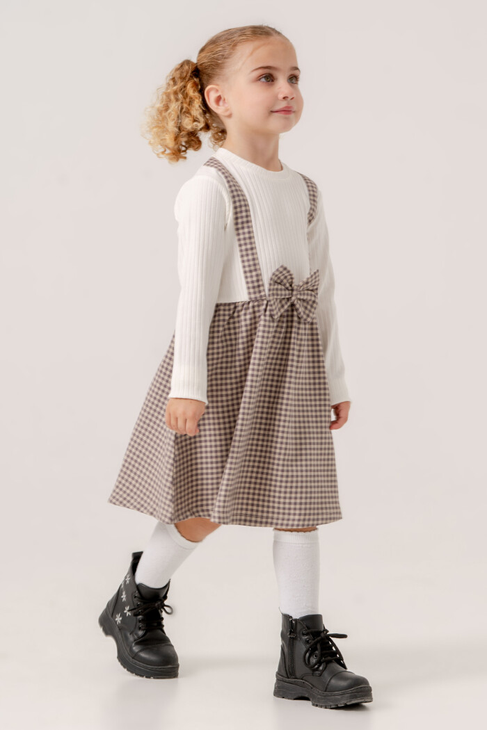 Kız Bebek Mor Ekose Kurdele Detaylı 1-5 Yaş Badili Elbise 3707-4