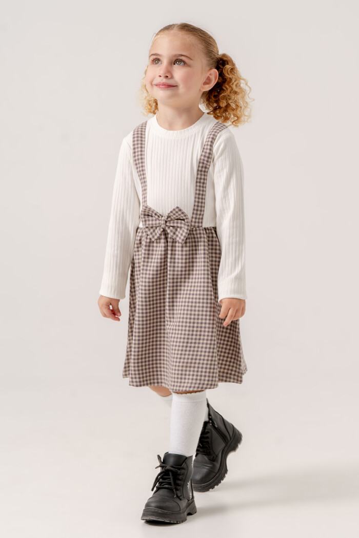 Kız Bebek Mor Ekose Kurdele Detaylı 1-5 Yaş Badili Elbise 3707-4