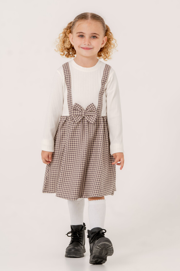 Kız Bebek Mor Ekose Kurdele Detaylı 1-5 Yaş Badili Elbise 3707-4