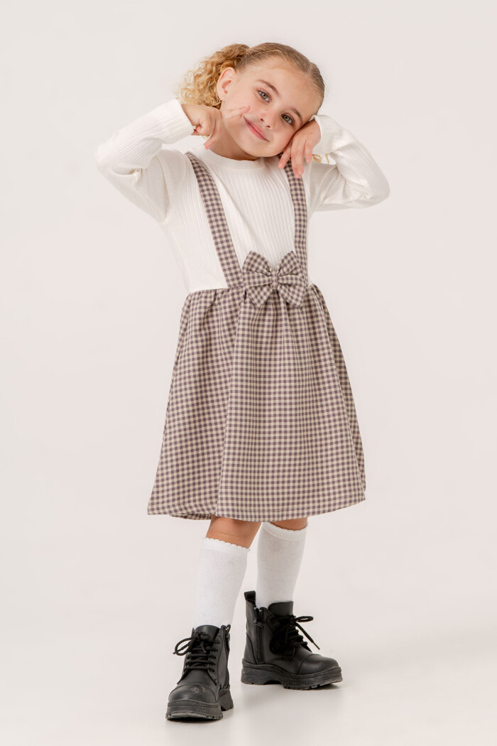 Kız Bebek Mor Ekose Kurdele Detaylı 1-5 Yaş Badili Elbise 3707-4