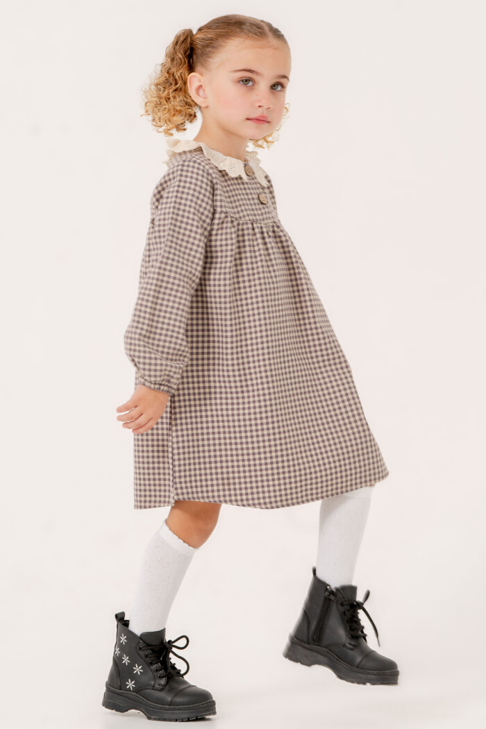 Kız Bebek Mor Ekose Yaka Detaylı 1-5 Yaş Elbise 3705-4