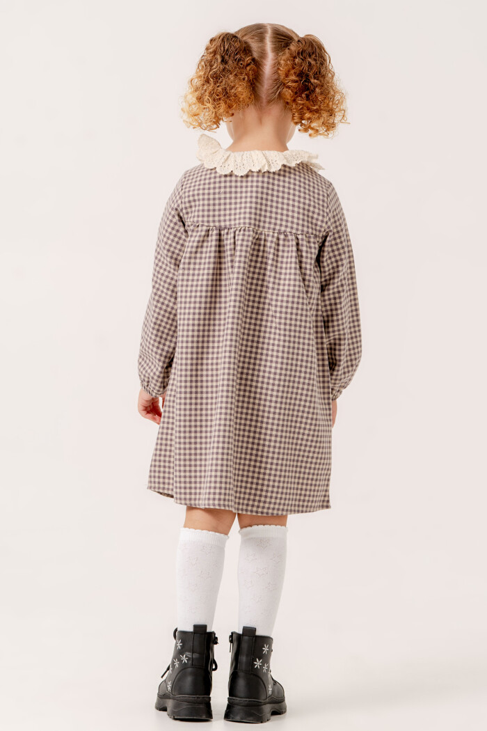 Kız Bebek Mor Ekose Yaka Detaylı 1-5 Yaş Elbise 3705-4