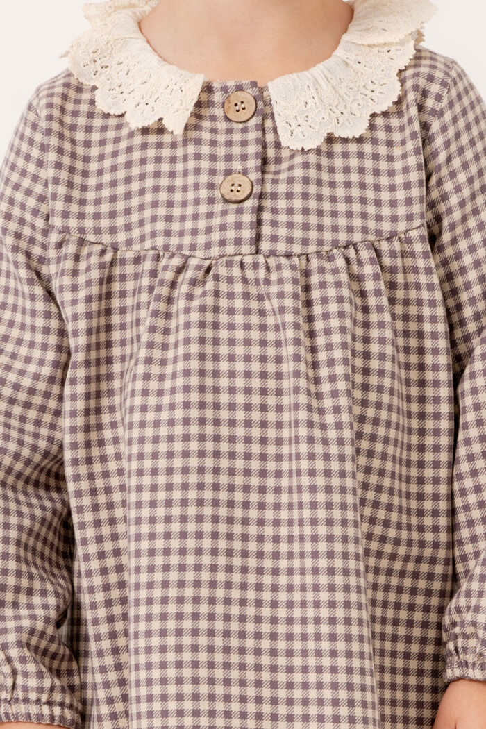 Kız Bebek Mor Ekose Yaka Detaylı 1-5 Yaş Elbise 3705-4